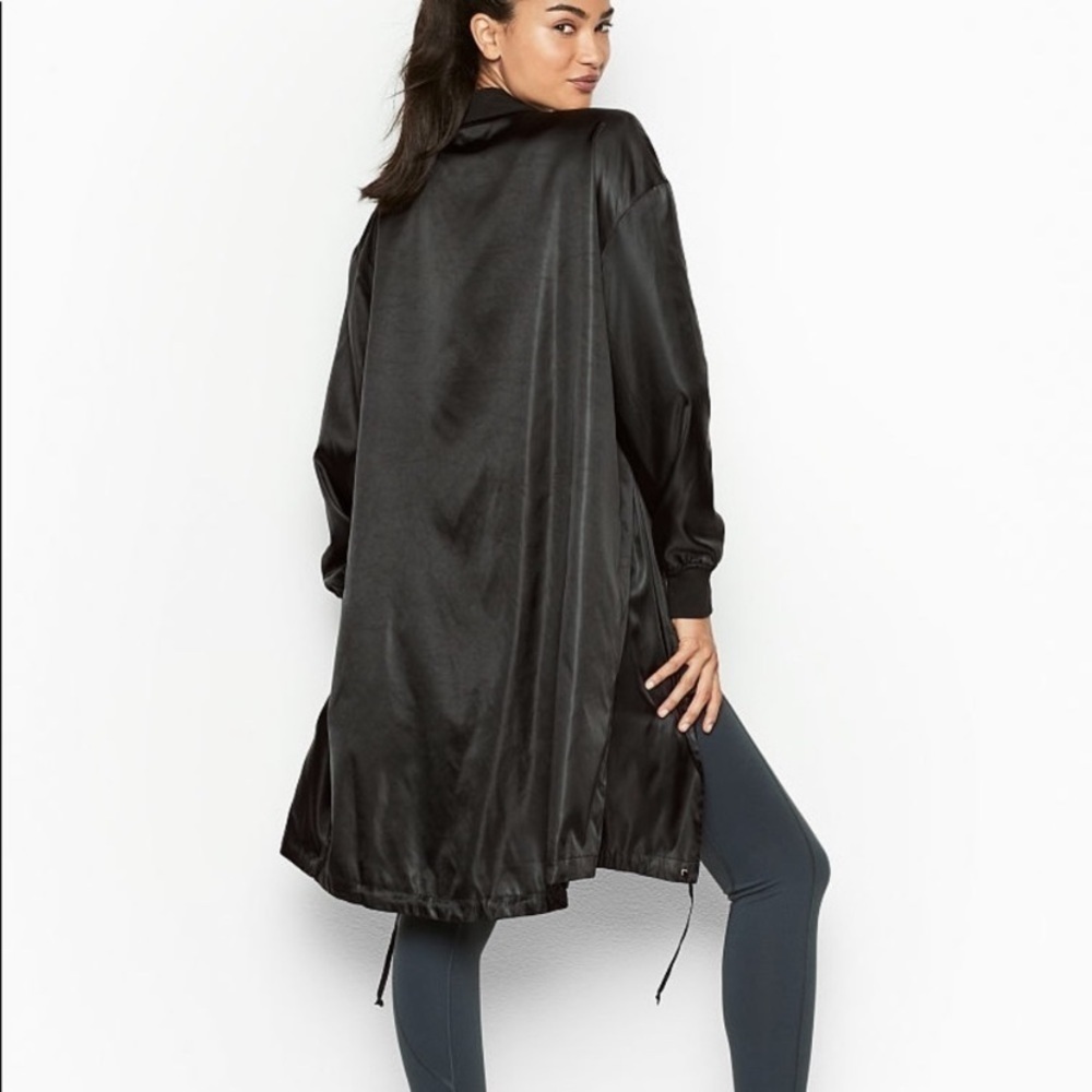 Victoria Secret Sport Anorak Long Black Jacket Full Zip Windbreaker Small
